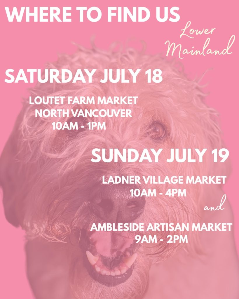 Woof and happy happy Friday!  It's market time, and this Saturday you can find us at the Loutet Farm Market on Rufus Drive in North Vancouver from 10am til 1pm.  Then on Sunday, we will be at the Ladner Village Market from 10am til 4pm, and also at the beautiful Ambleside Artisan Farmers Market from 9am til 2pm.  So many ways to support local this weekend, and we can't wait to see you!  www.bobthedog.ca  #bobthedog #farmersmarket #supportlocal